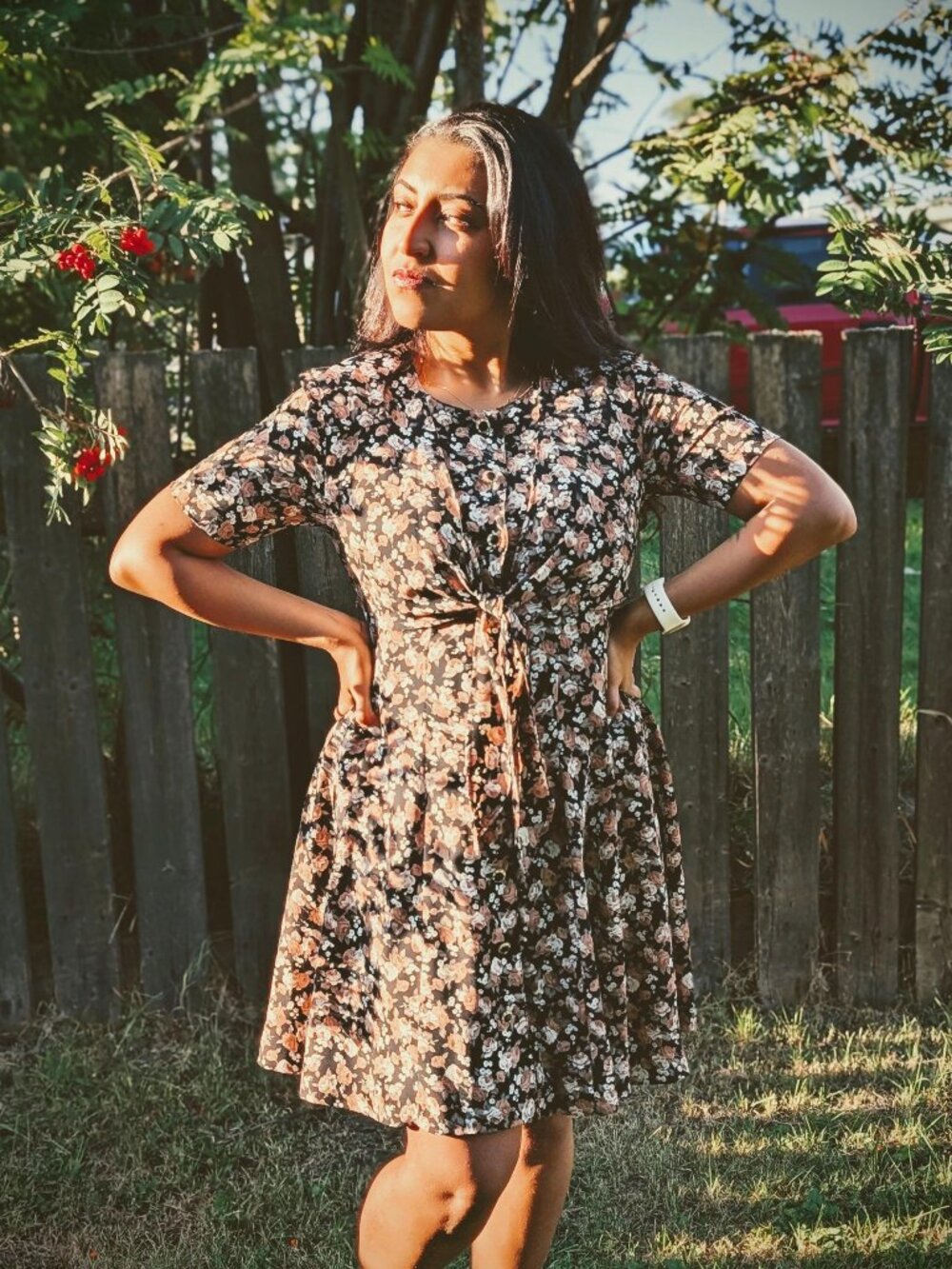 1980's/1990's Short Sleeve Floral Wrap Dress - Women's Size M